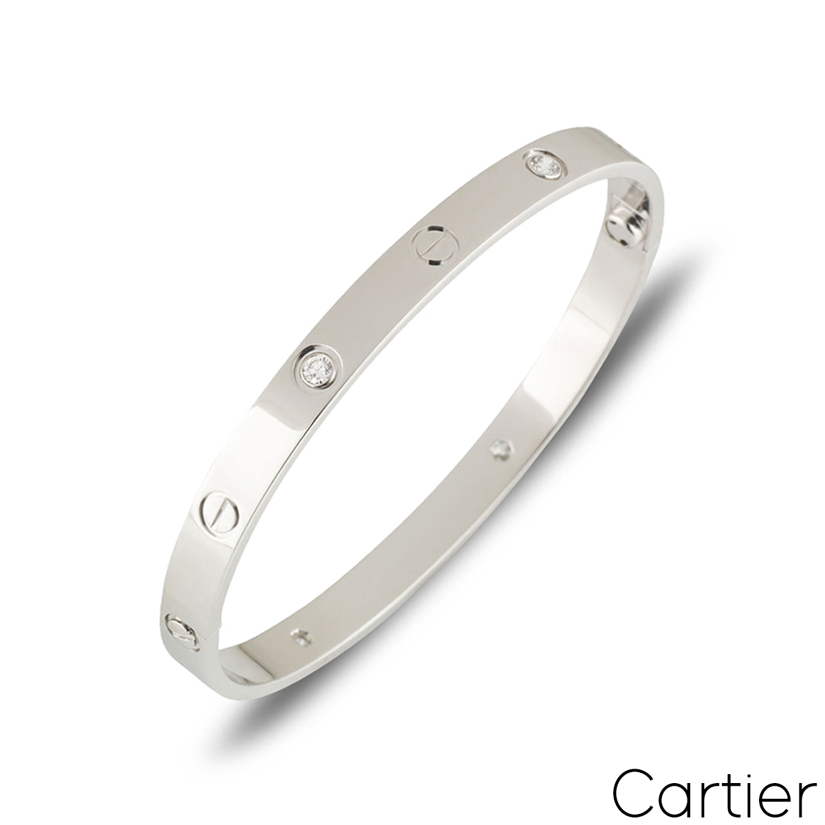 Cartier White Gold Half Diamond Love Bracelet Size 19 B6035819 | Rich ...